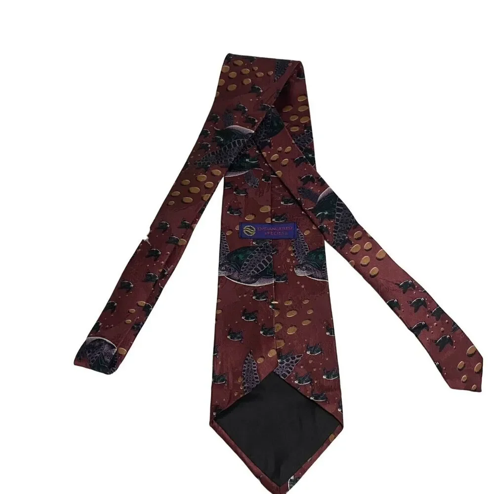 #7079 Endangered Species Turtle Brown Silk Mens Classic 4 inch wide Necktie